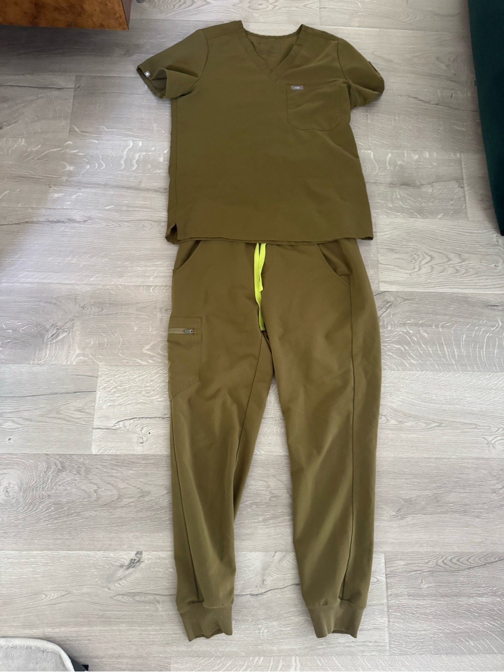 Figs Olive Green Women's Joggers with Neon Drawstring